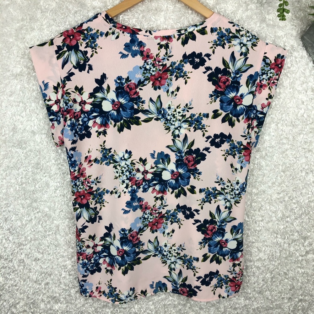 Bobeau Pink Floral Print Cottagecore Short Sleeve Top Size XS - Picture 3 of 7